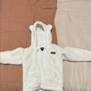 Patagonia White Fleece Hoodie with Bear Ears